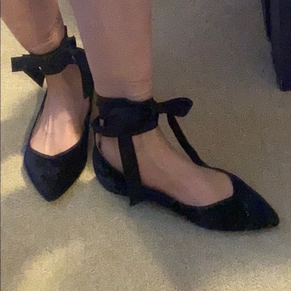 Banana Republic blue velvet ribbon tie flats - Picture 1 of 6
